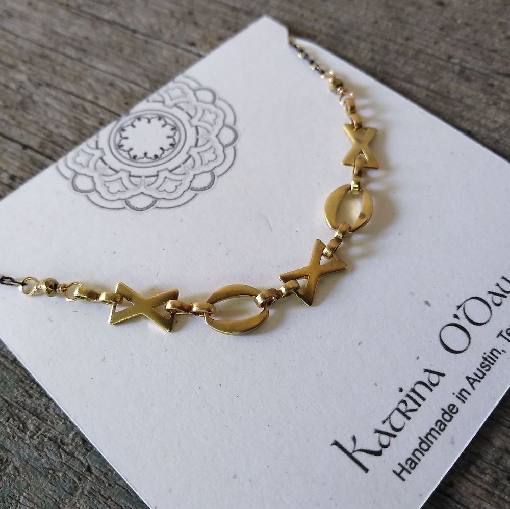 Handmade Vintage brass XOX Necklace
